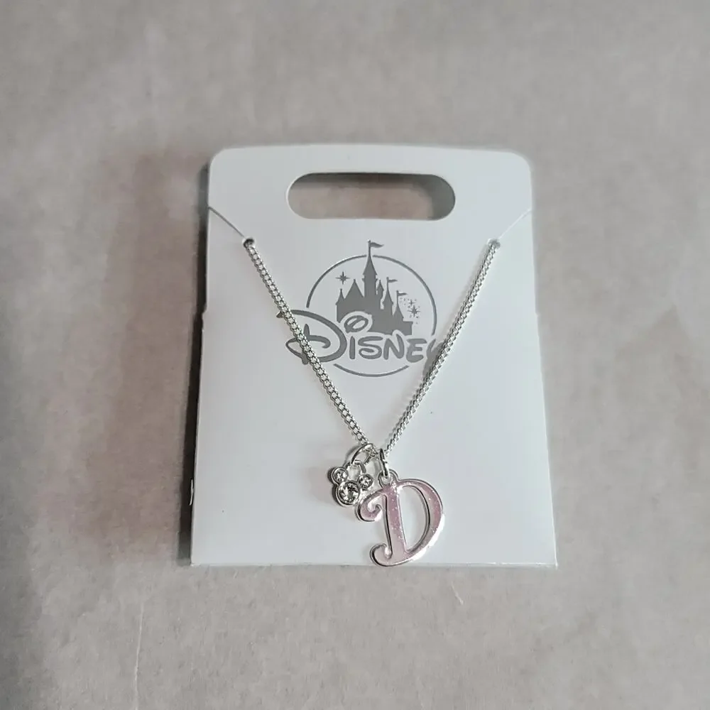 Disney Silver-Tone Necklace With 'D' Pendant and Mickey Mouse Charm Rhinestone